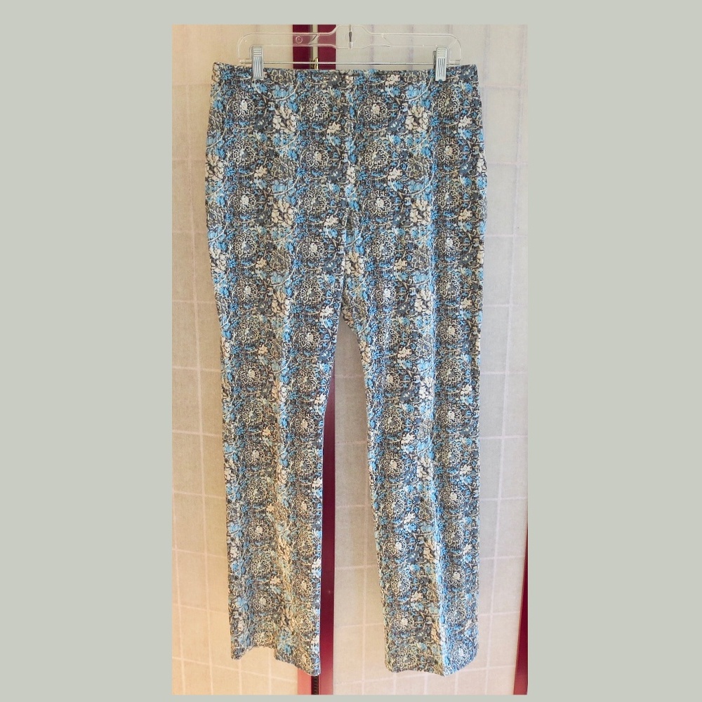 Y2K Sigrid Olsen Sz 10 Black & Blue Graphic Flat Front Straight Cotton Spandex